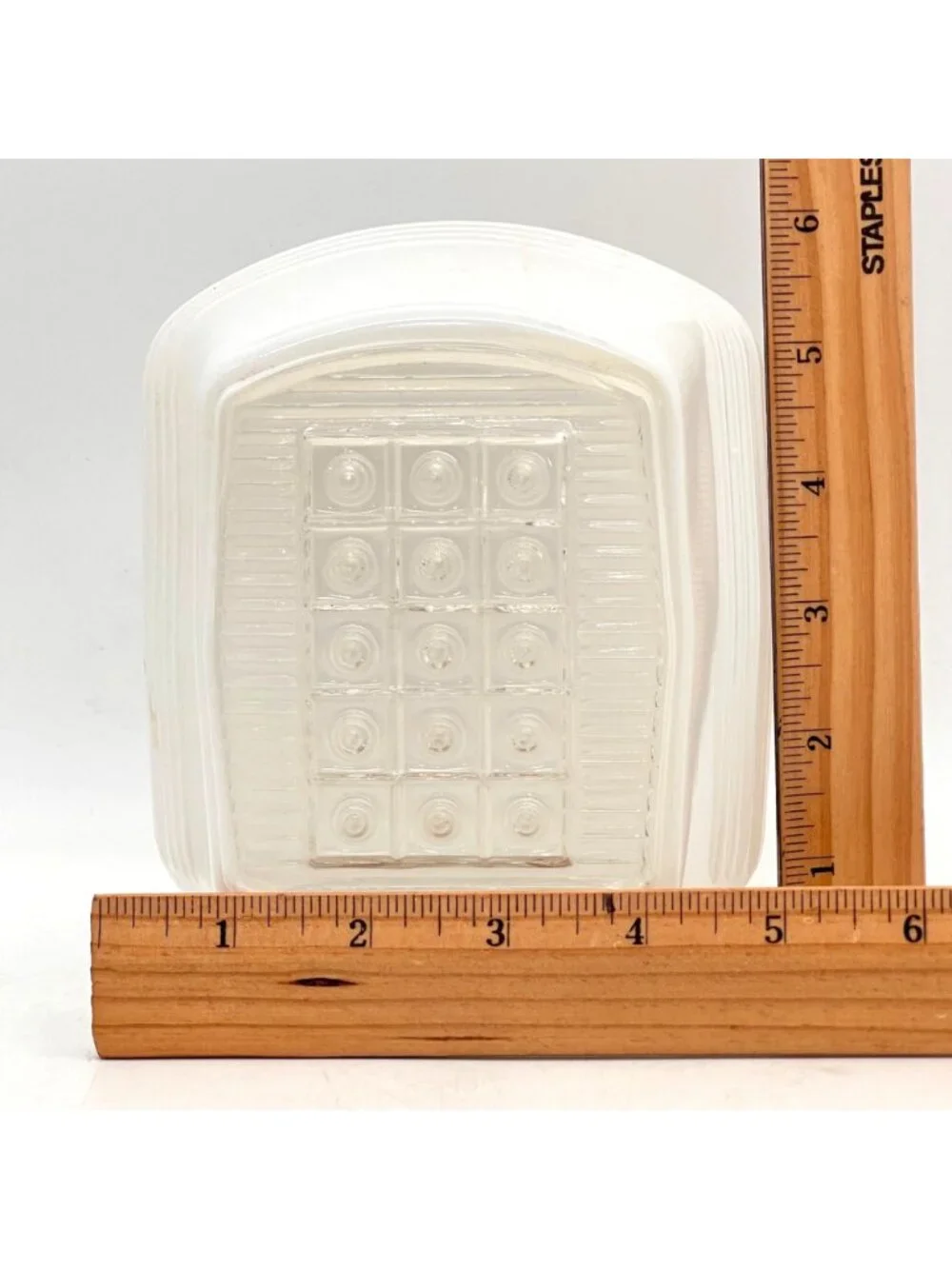 Vintage Milk Glass Art Deco Light Fixture Shade With Clear Geometric Panel 6" - Picture 3 of 13